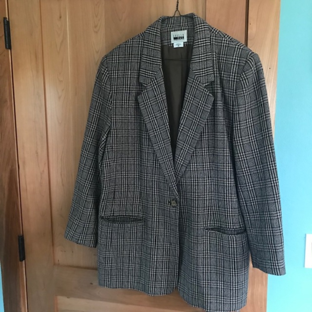 Leslie Fay brown plaid blazer 16